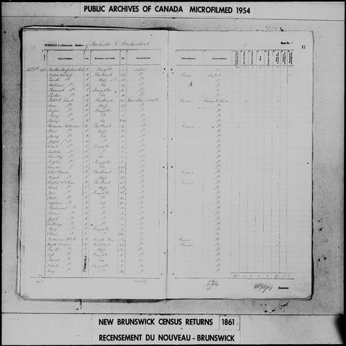 Digitized page of Census of 1861 (Canada East, Canada West, Prince Edward Island, New Brunswick and Nova Scotia), Page number 11, for Pollet C Burk