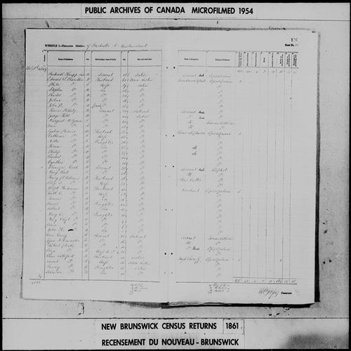 Digitized page of Census of 1861 (Canada East, Canada West, Prince Edward Island, New Brunswick and Nova Scotia), Page number 116, for Edward B Chandler