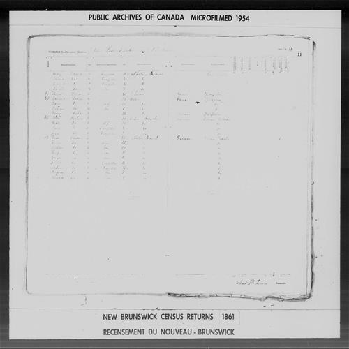 Digitized page of Census of 1861 (Canada East, Canada West, Prince Edward Island, New Brunswick and Nova Scotia), Page number 11, for Abel Leshere