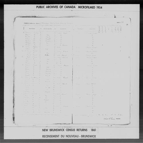 Page numérisée du Recensement de 1861 (Canada-Est, Canada-Ouest, Île-du-Prince-Édouard, Nouveau-Brunswick et Nouvelle-Écosse), Page numéro 26, pour Oliver Lashon