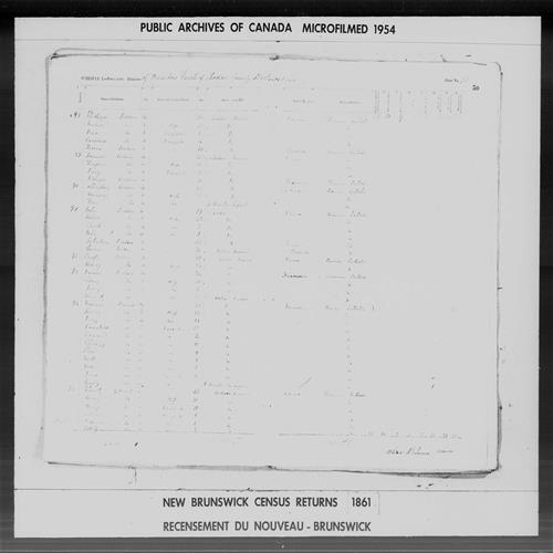 Digitized page of Census of 1861 (Canada East, Canada West, Prince Edward Island, New Brunswick and Nova Scotia), Page number 50, for Daniel Leshere