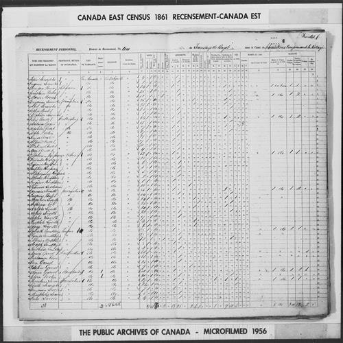 Digitized page of Census of 1861 (Canada East, Canada West, Prince Edward Island, New Brunswick and Nova Scotia), Page number 6, for Alfred Audet
