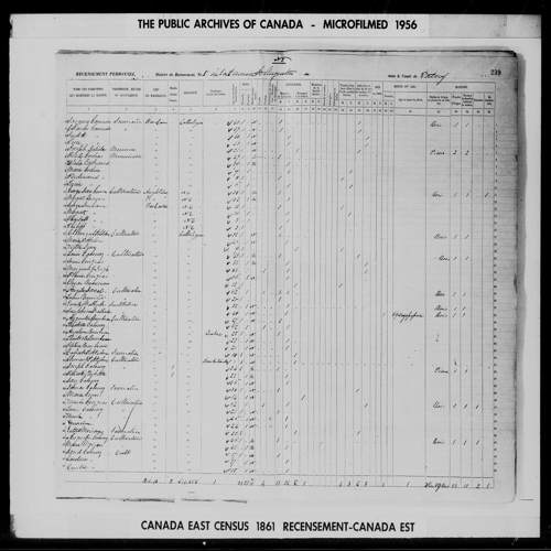 Digitized page of Census of 1861 (Canada East, Canada West, Prince Edward Island, New Brunswick and Nova Scotia), Page number 239, for Jacques Garneau