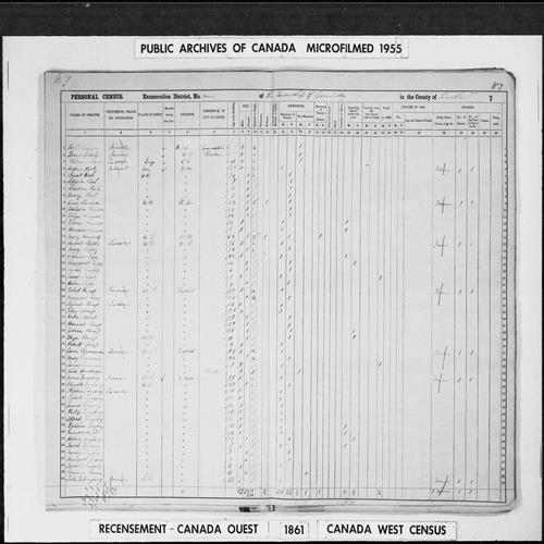 Digitized page of Census of 1861 (Canada East, Canada West, Prince Edward Island, New Brunswick and Nova Scotia), Page number 7, for Ann Canada