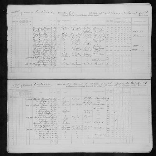 Digitized page of Census of Canada, 1871, Page number 57, for Sutherld Stayner