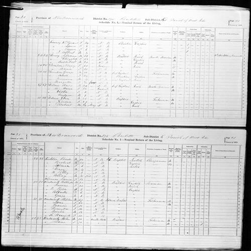 Digitized page of Census of Canada, 1871, Page number 21, for Charles Kirklan