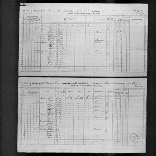 Digitized page of Census of Canada, 1871, Page number 11, for Jousin Leger