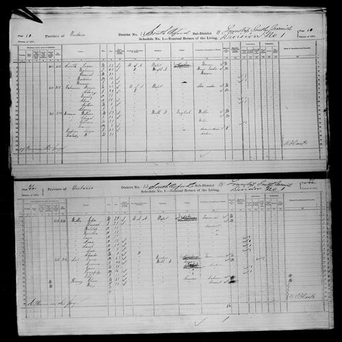 Digitized page of Census of Canada, 1871, Page number 60, for Claricy Oatmen