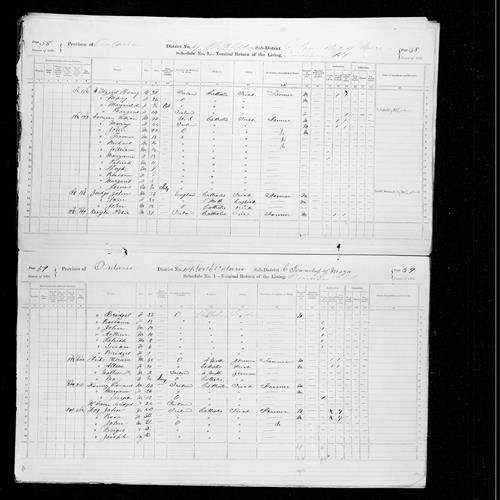 Digitized page of Census of Canada, 1871, Page number 58, for John Corrigan