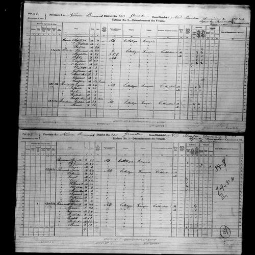 Digitized page of Census of Canada, 1871, Page number 46, for Theophile Boudreau