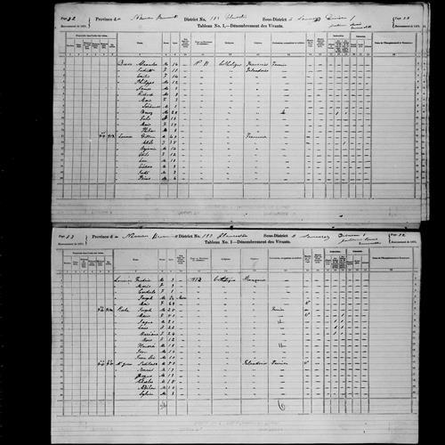 Digitized page of Census of Canada, 1871, Page number 32, for Gillam Lousier