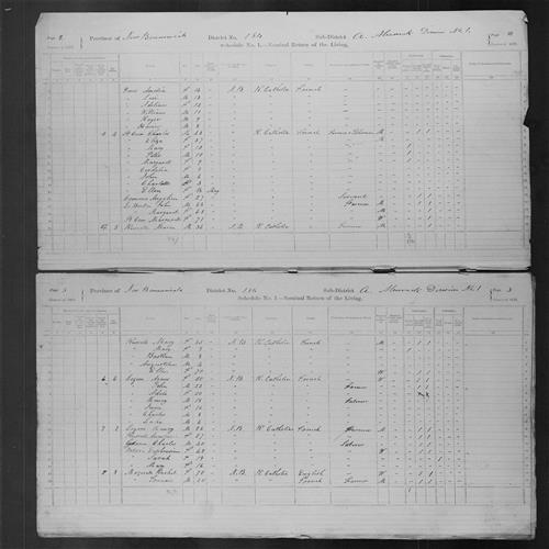 Digitized page of Census of Canada, 1871, Page number 3, for Agnes Legere