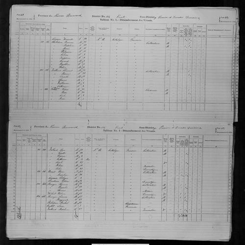 Digitized page of Census of Canada, 1871, Page number 42, for Clement Galland