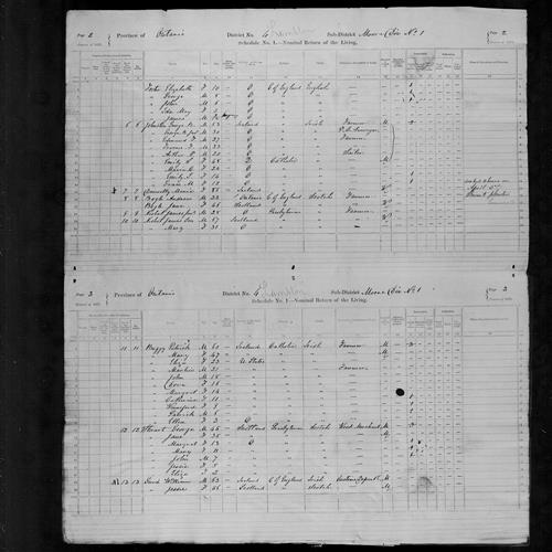 Digitized page of Census of Canada, 1871, Page number 2, for Edmund T Johnston