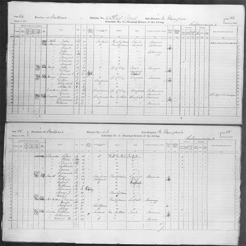 Digitized page of Census of Canada, 1871, Page number 64, for John Reid