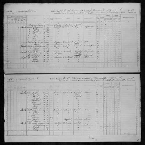 Digitized page of Census of Canada, 1871, Page number 36, for Mary Sprole
