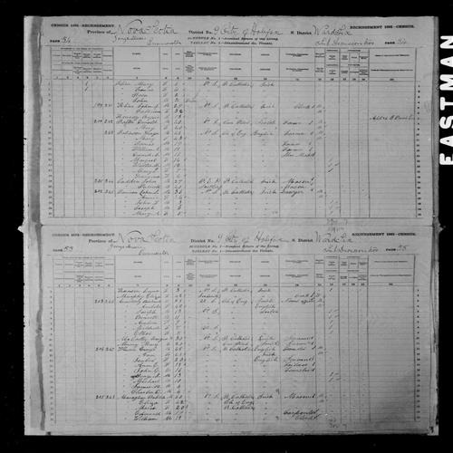 Digitized page of Census of Canada, 1881, Page number 54, for John S. THOMSON / THOMPSON