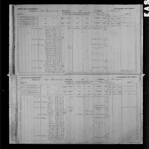 Digitized page of Census of Canada, 1881, Page number 72, for Joseph LANDRY