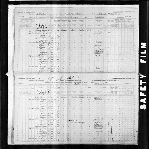 Digitized page of Census of Canada, 1891, Page number 10-11, for Henriette Sirois