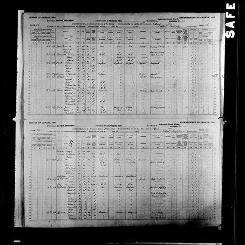 Digitized page of Census of Canada, 1891, Page number 26-27, for James Brady