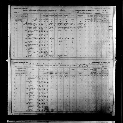 Digitized page of Census of Canada, 1891, Page number 4-5, for William Sather