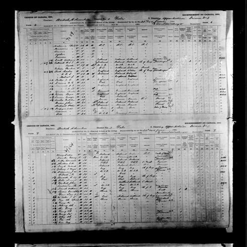 Digitized page of Census of Canada, 1891, Page number 6-7, for E C Parker