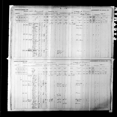 Digitized page of Census of Canada, 1891, Page number 38-39, for Fidel Gould