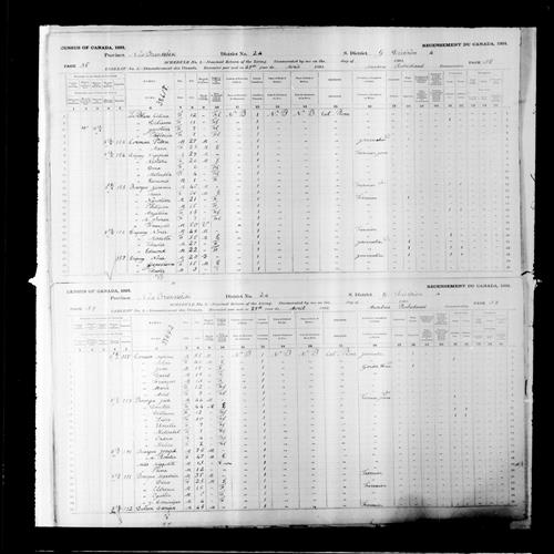 Digitized page of Census of Canada, 1891, Page number 38-39, for Maximin Bourque