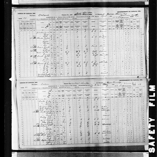 Digitized page of Census of Canada, 1891, Page number 57-58, for James Johnston
