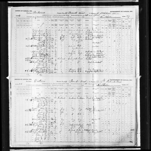 Digitized page of Census of Canada, 1891, Page number 27-28, for Marry Anderson