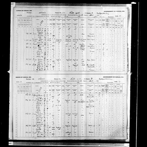 Digitized page of Census of Canada, 1891, Page number , for William W Clarey