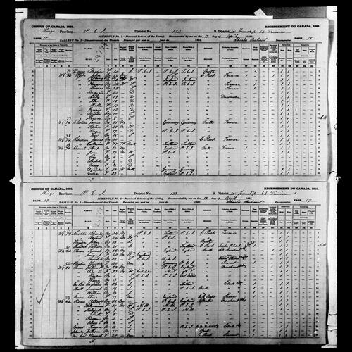 Digitized page of Census of Canada, 1891, Page number 18-19, for Samuel Prouse