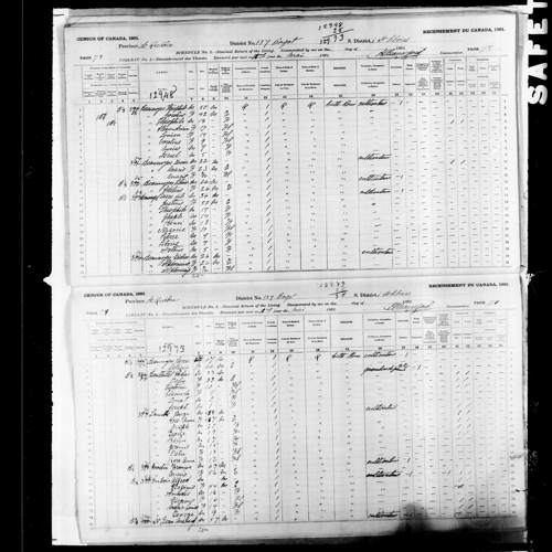 Digitized page of Census of Canada, 1891, Page number 78-79, for Theophile Beaunoyer