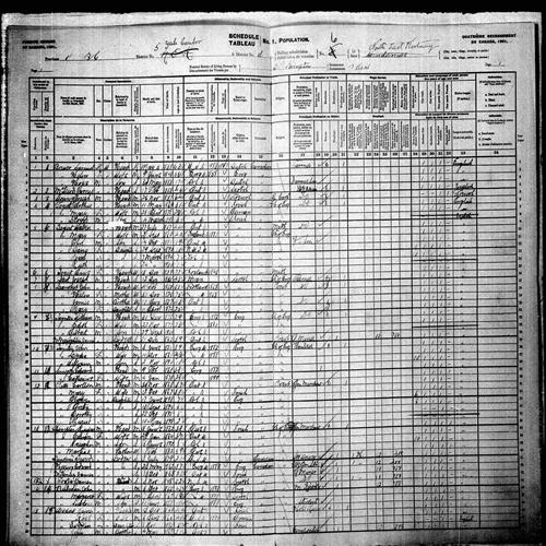 Digitized page of Census of Canada, 1901, Page number 1, for James Stoddart