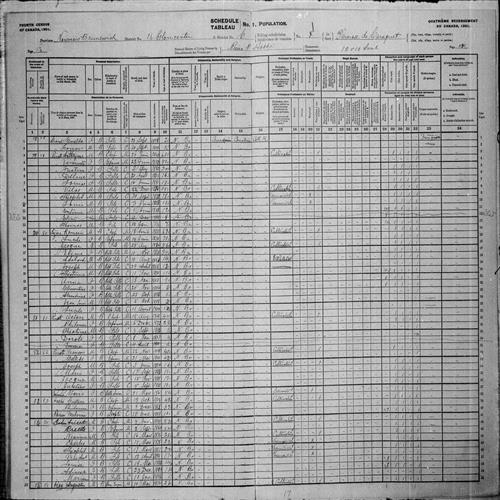 Digitized page of Census of Canada, 1901, Page number 13, for Romain Légère