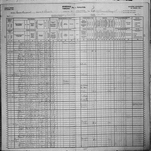 Digitized page of Census of Canada, 1901, Page number 11, for Lazare Légère