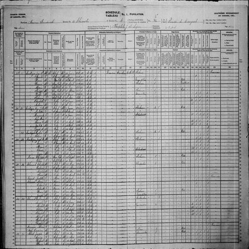 Digitized page of Census of Canada, 1901, Page number 5, for Jean V. Lanteigne