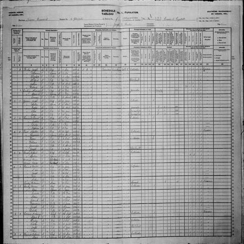 Digitized page of Census of Canada, 1901, Page number 1, for Ugène Landry