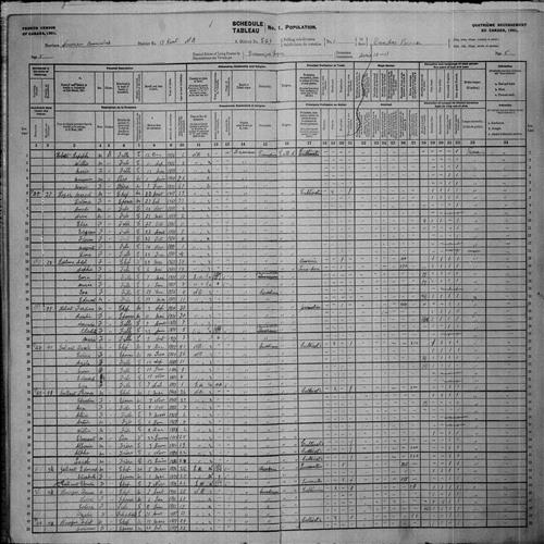 Digitized page of Census of Canada, 1901, Page number 5, for Thomas Gallant