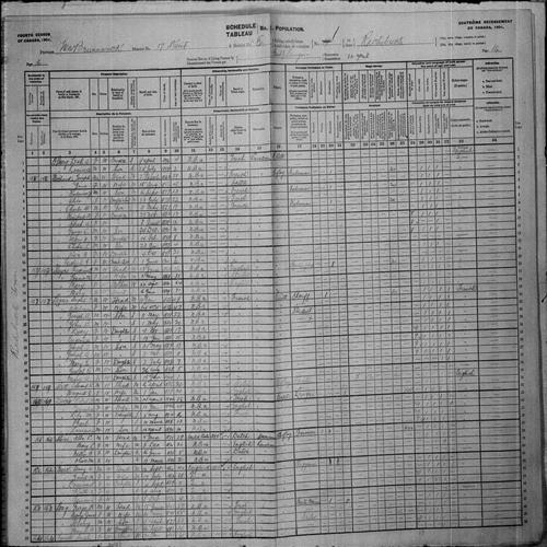 Digitized page of Census of Canada, 1901, Page number 16, for Augusto T. Legere