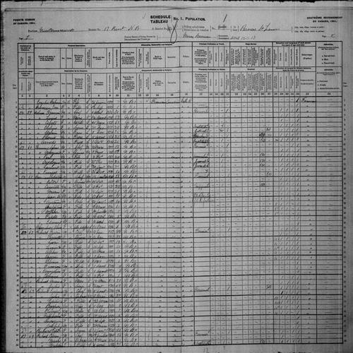 Digitized page of Census of Canada, 1901, Page number 8, for Hidulph Barrieau