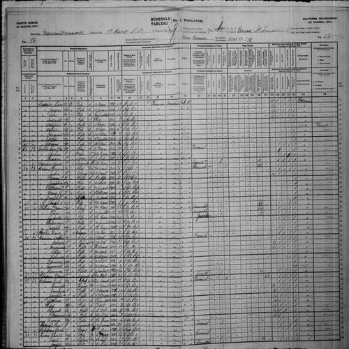 Digitized page of Census of Canada, 1901, Page number 12, for Adolphe Barrieau