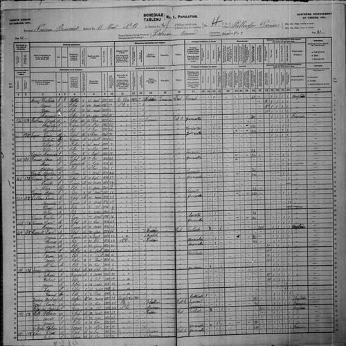 Digitized page of Census of Canada, 1901, Page number 21, for Joseph Balineau