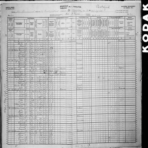 Digitized page of Census of Canada, 1901, Page number 4, for Moise Legére
