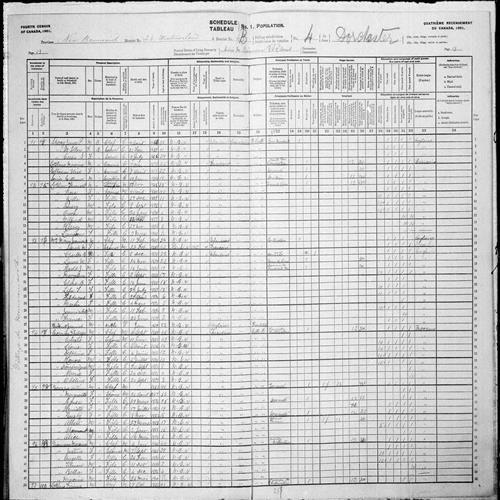 Digitized page of Census of Canada, 1901, Page number 13, for Antoine Bourque