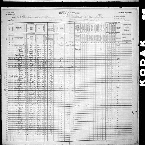 Digitized page of Census of Canada, 1901, Page number 8, for Edmond T Bourque