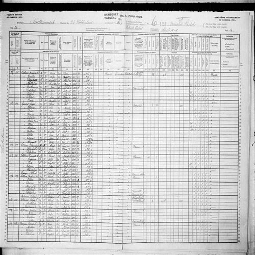 Digitized page of Census of Canada, 1901, Page number 14, for Fardina M Leblanc