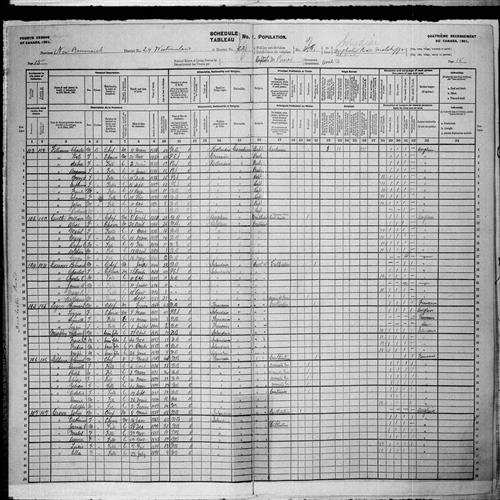 Digitized page of Census of Canada, 1901, Page number 15, for Thomas L Legere
