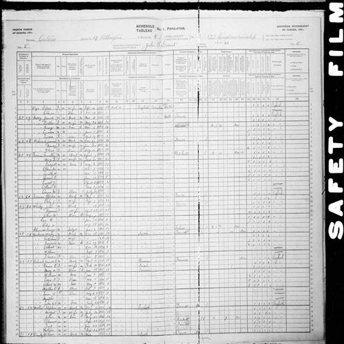Digitized page of Census of Canada, 1901, Page number 5, for John H F Babcock