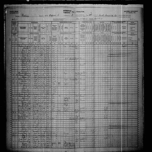 Digitized page of Census of Canada, 1901, Page number 1, for Emma Pearse